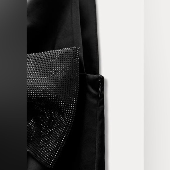 NWT. Zara Black Rhinestone Maxi Bow Short Dress. Side XS. - Picture 7 of 11